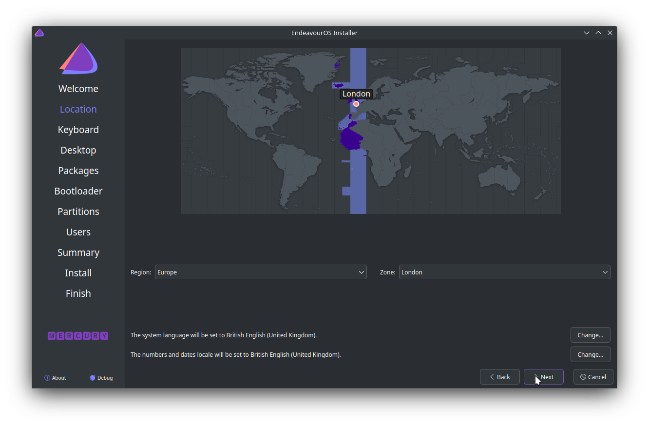 Linux Installation - Timezone/Region