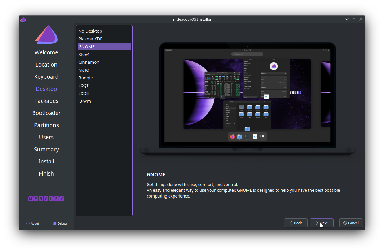 Linux Installation - Select desktop