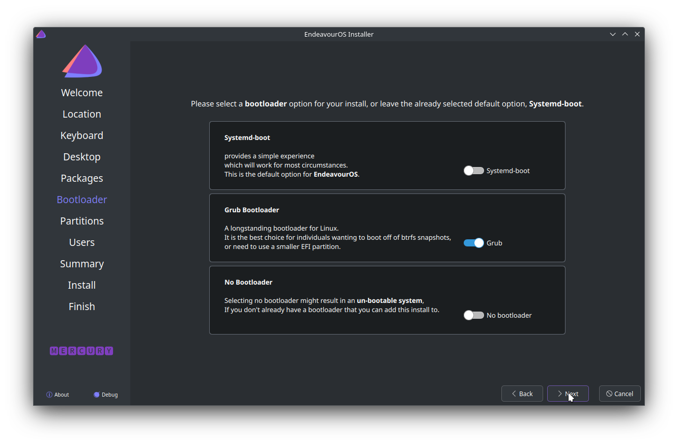 Linux Installation - Select bootloader