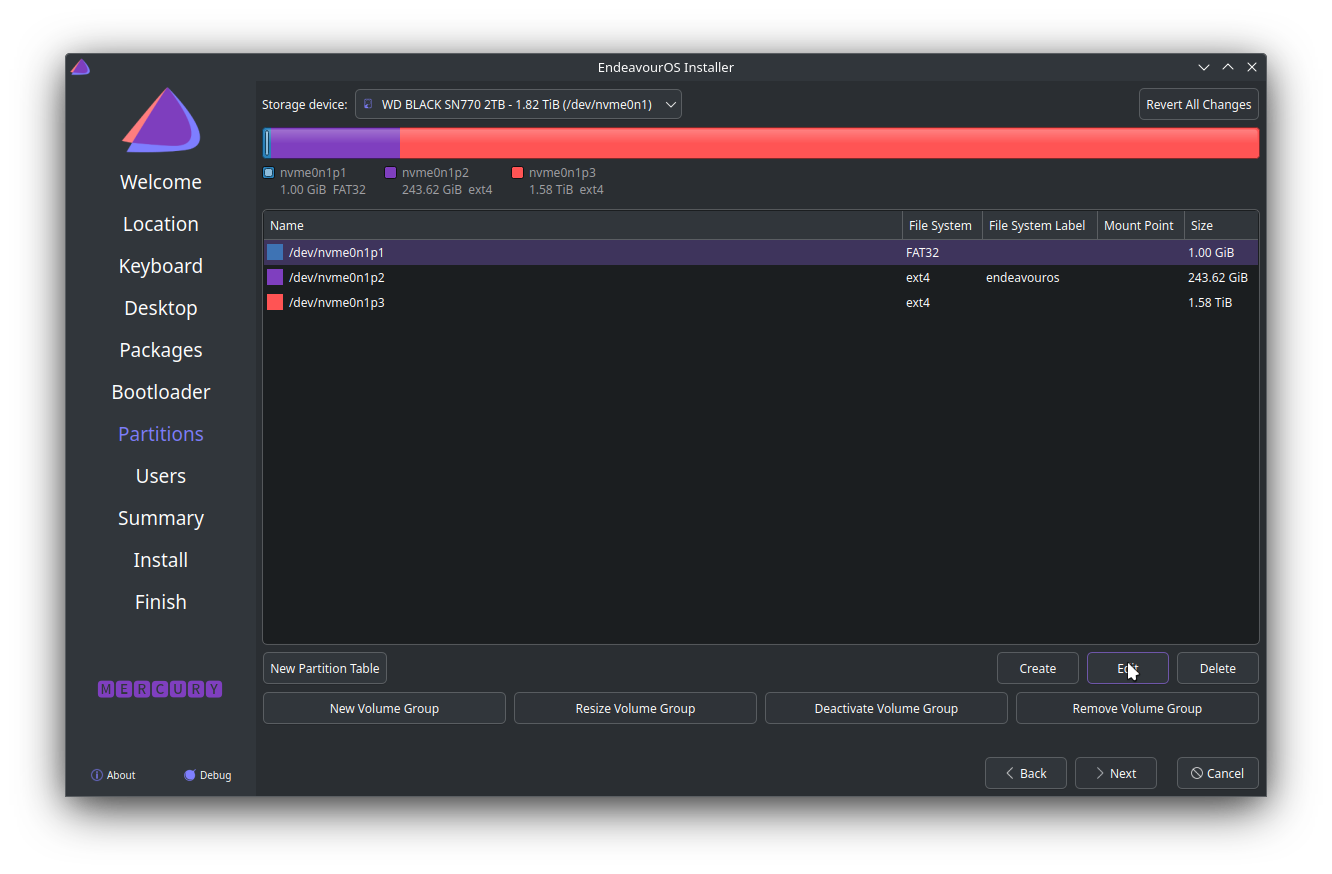 Linux Installation - Partition - End state